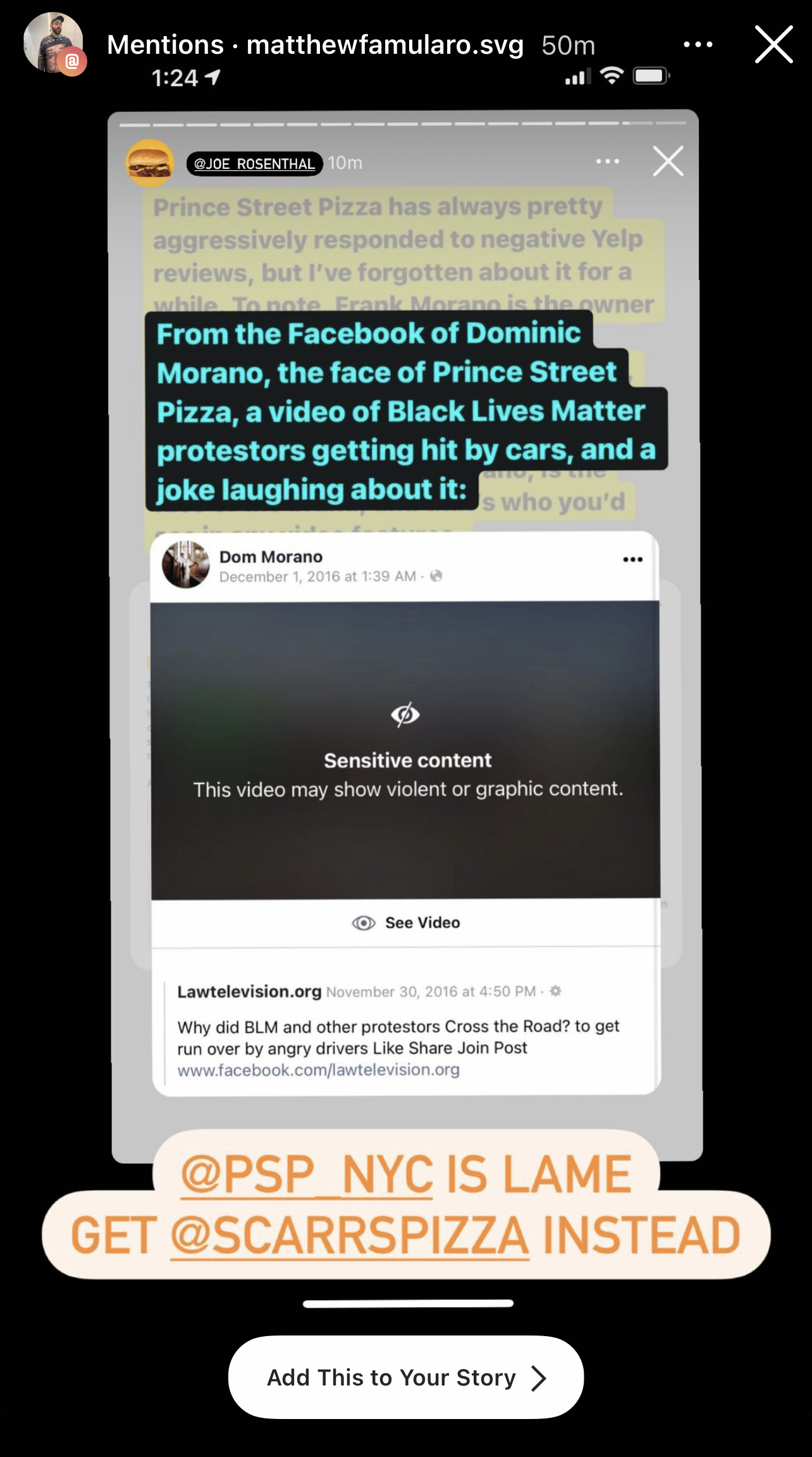 Matthew Famularo (@matthewfamularo.svg) reposting Joe Rosenthal's (@joe_rosenthal) Story with added text. December 24, 2020