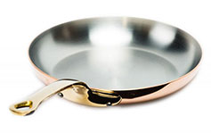 ROUND FRYING PAN IN COPPER STAINLESS STEEL EXTRA THICK WITH BRONZE HANDLE by Mauviel Cookware